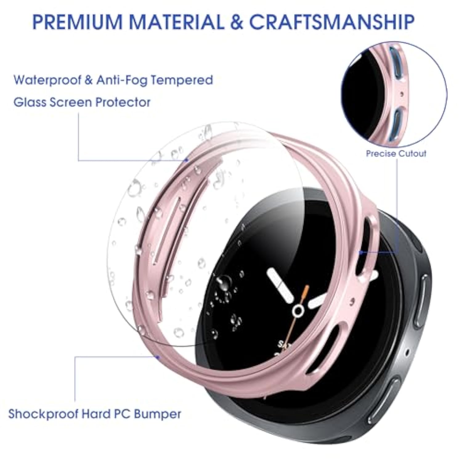 8+4 Pack Case For Samsung Galaxy Watch 8 40Mm With Tempered Glass Screen Protector, Waterproof Anti-Fog Screen Protector Shockproof Hard Pc Cover Compatible With Galaxy Watch 8 40Mm