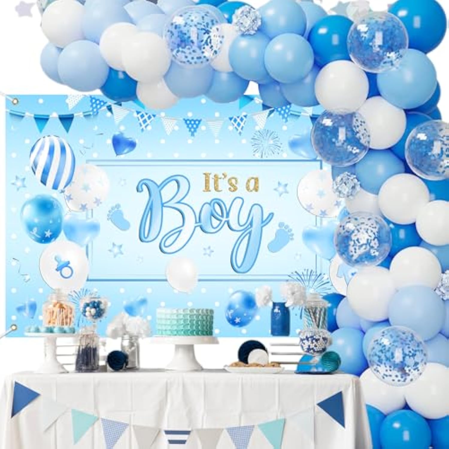 Blue Baby Shower Backdrop It’s a Boy Banner & Balloon Décor 71"x43.5"