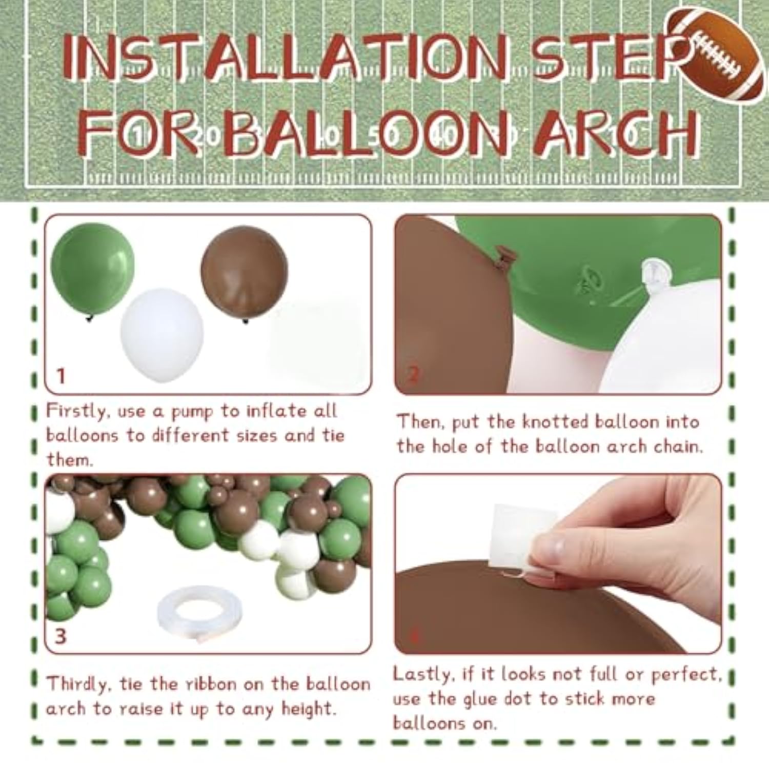 Football Balloon Garland Arch Kit, 128Pcs Sage Green Brown And White Balloons Football Foil Balloons, First Year Down Football Birthday Party Decorations Sport Theme Party Supplies