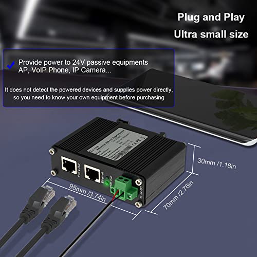 Industrial Gigabit Passive 24V Poe Injector Hardened Poe Adapter With 12-24V Dc Input 24V Poe Output Din- Rail /Wall Mount