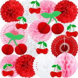 Cherry Party Decorations Hanging Paper Honeycomb Cherry Themed Party Decorations With Paper Pom Poms Honeycomb Balls,Party Supplies For Baby Shower Birthday Party Wedding
