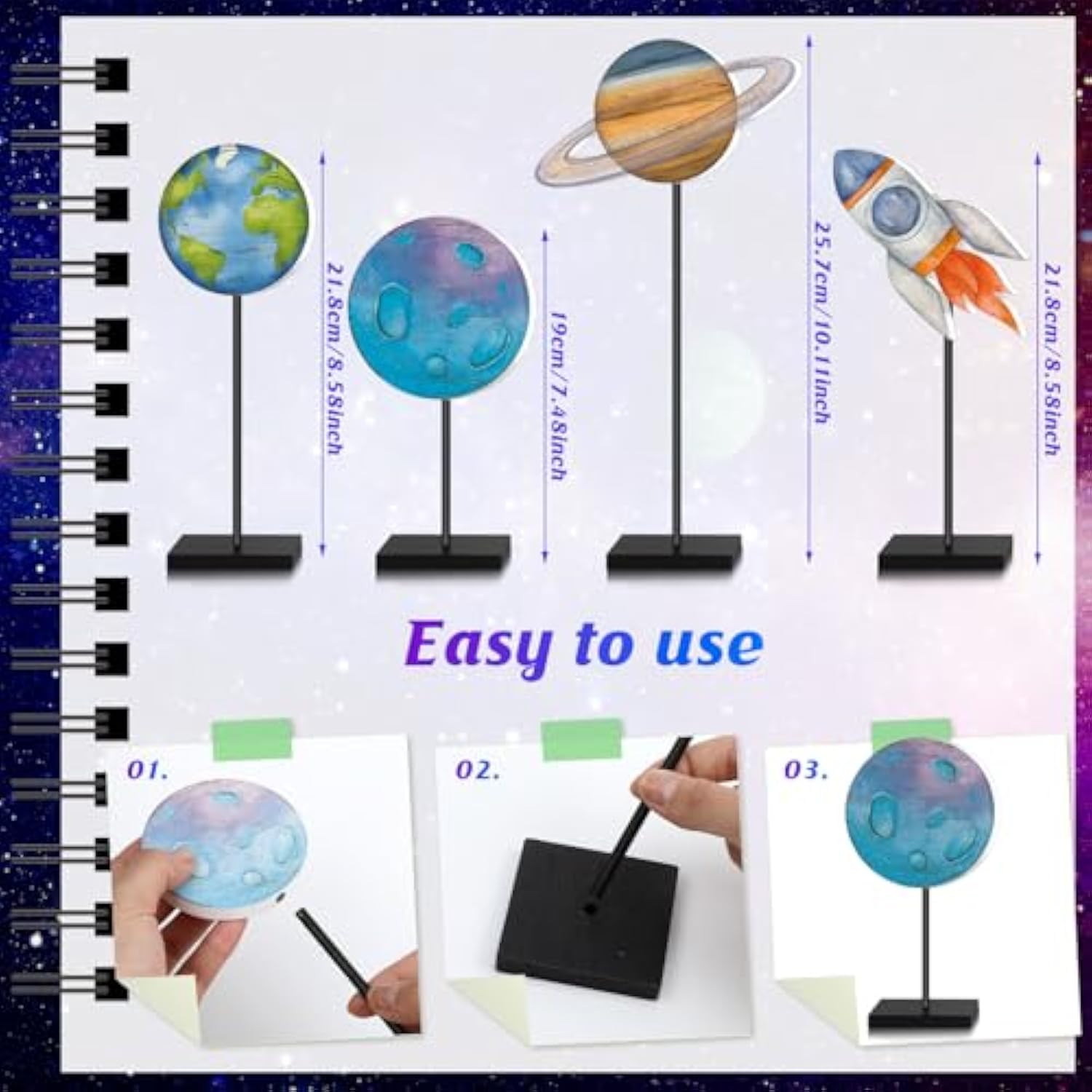 4 Pcs Outer Space Centerpieces For Tables Outer Space Party Decorations Baby Shower Wooden Standing Rustic Planets Earth Block For Boy Solar System Birthday Decorations Party Supplies