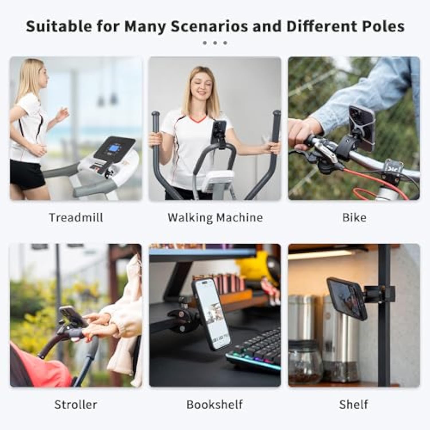 Phone Holder Mount Magnetic Accessories: Fitness Equipment Gym Motorcycle Handlebar, Exercise Bike, Treadmill, Stroller, Cart, For Magsafe 16 15 14 13 12 Plus Pro Max & All Phone Stand Clamp