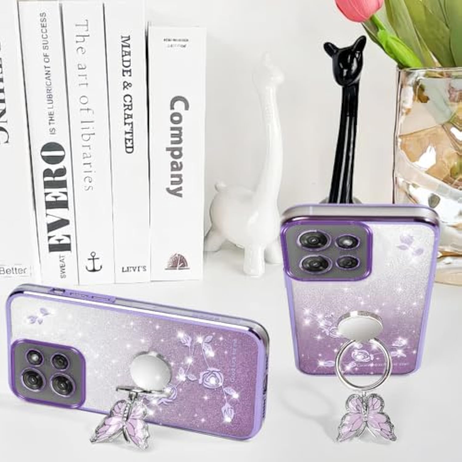 For Motorola Moto G Power 5G 2025 Phone Case,For Mobile Phone Case For Women And Girl, Glitter Butterfly Floral Tpu Protective Cover With Kickstand+Strap For Moto G Power 5G 2025 (Purple)