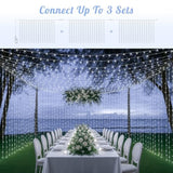 304 Led Curtain Lights Outdoor, 9.8Ft*9.8Ft Hanging String Lights Plug In With 8 Modes, Connectable Curtain Fairy Lights