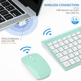 Wireless Keyboard And Mouse Ultra Slim Combo, 2.4G Silent Compact Usb 2400Dpi Mouse And Scissor Switch Keyboard Set With Cover, 2 Aa And 2 Aaa Batteries, For Pc/Laptop/Windows/Mac - Mint Green