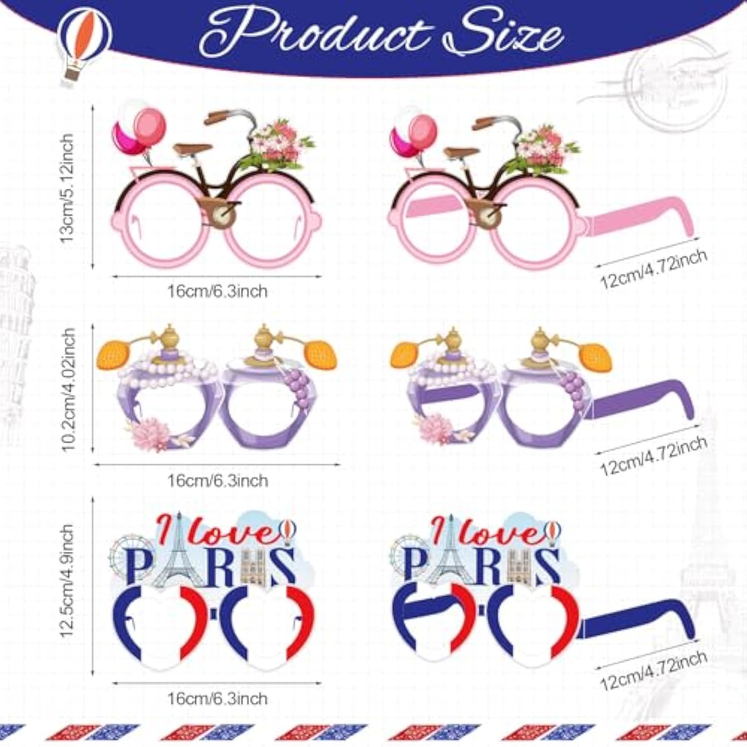 36 Pcs Paris Party Decorations France Theme Eyeglasses Paper Glasses Frame Eiffel Tower Photo Booth Props French Party Favors For Paris Baby Shower Birthday Supplies