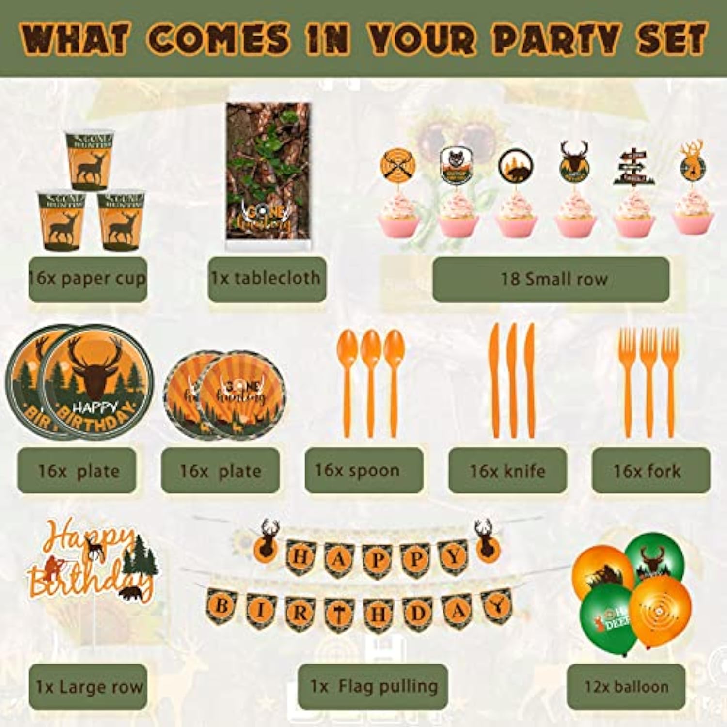 165 Pcs Hunting Birthday Party Decorations Camo Deer Birthday Banner Hunting Tablecloths Camo Disposable Dinnerware Tableware For 16 Guests Deer Camouflage Balloons Cake Cupcake Topper