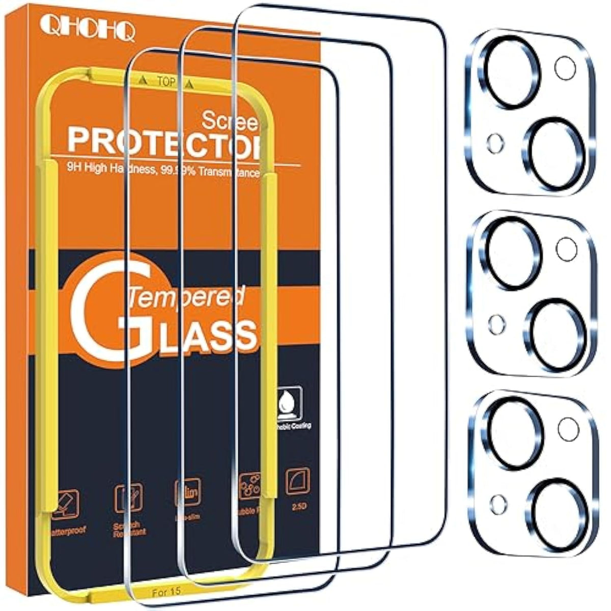Iphone 15 6.1 Inch Screen Protector 3 Pack With Camera Lens 9H Hardness
