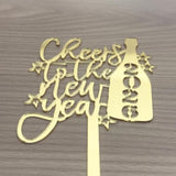 Cheers to the New Year 2026 Gold Acrylic Cake Topper