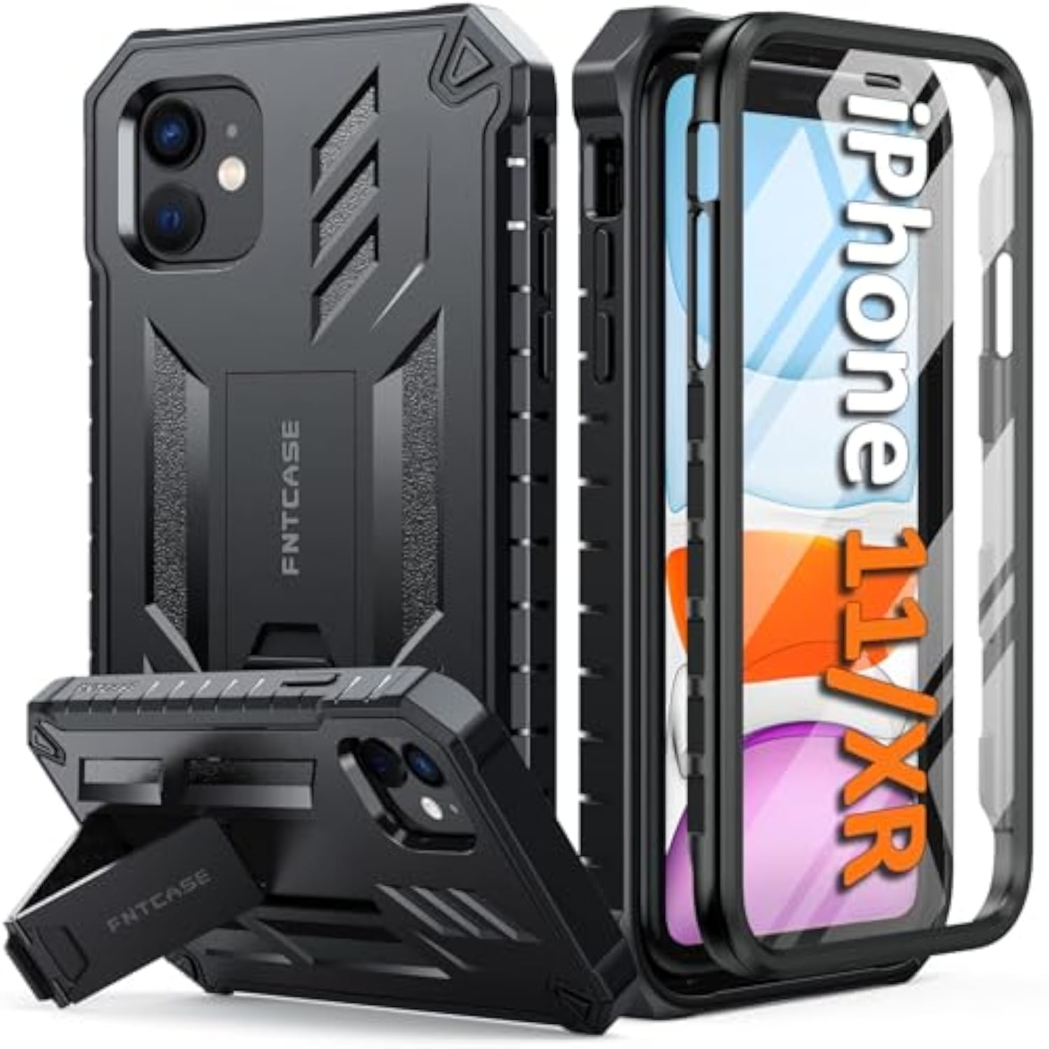 iPhone 11/XR Case with Built-in Screen Protector and Kickstand