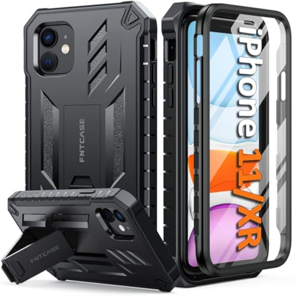 iPhone 11/XR Case with Built-in Screen Protector and Kickstand