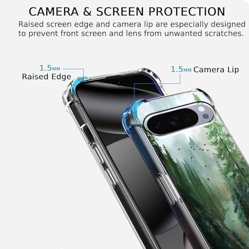 Case for Google Pixel 10/10 Pro with Forest Design,Mountain and Birds Beautiful Scenery Nature Pattern,Soft TPU Bumper Phone Cover(P10,Wood)