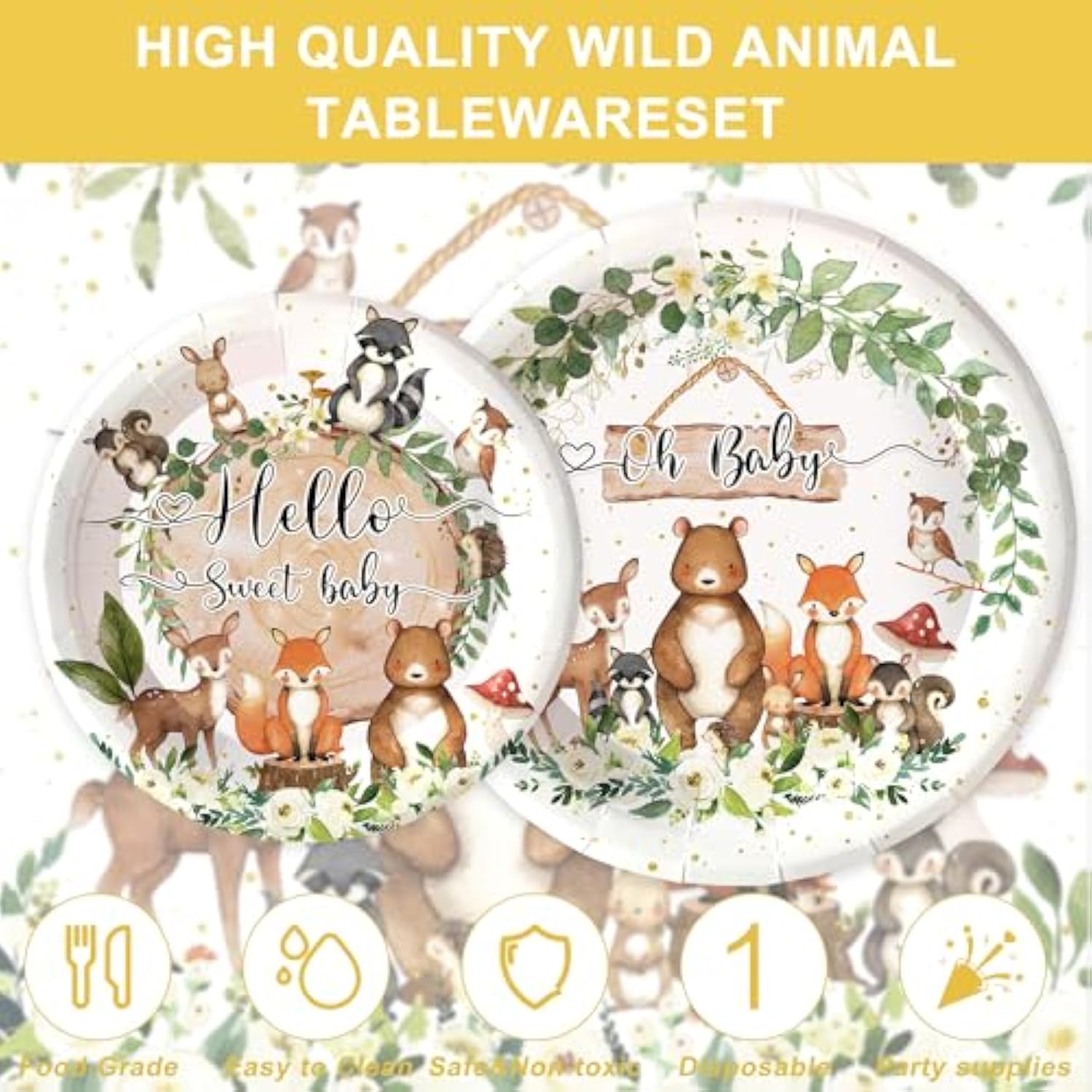120Pcs Woodland Baby Shower Party Supplies For Boys Girls Safari Jungle Wild Animal Party Decorations Nature Sage Plates Napkin Cups Forks Knives Tableware Set For 20 Guests White