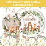 120Pcs Woodland Baby Shower Party Supplies For Boys Girls Safari Jungle Wild Animal Party Decorations Nature Sage Plates Napkin Cups Forks Knives Tableware Set For 20 Guests White