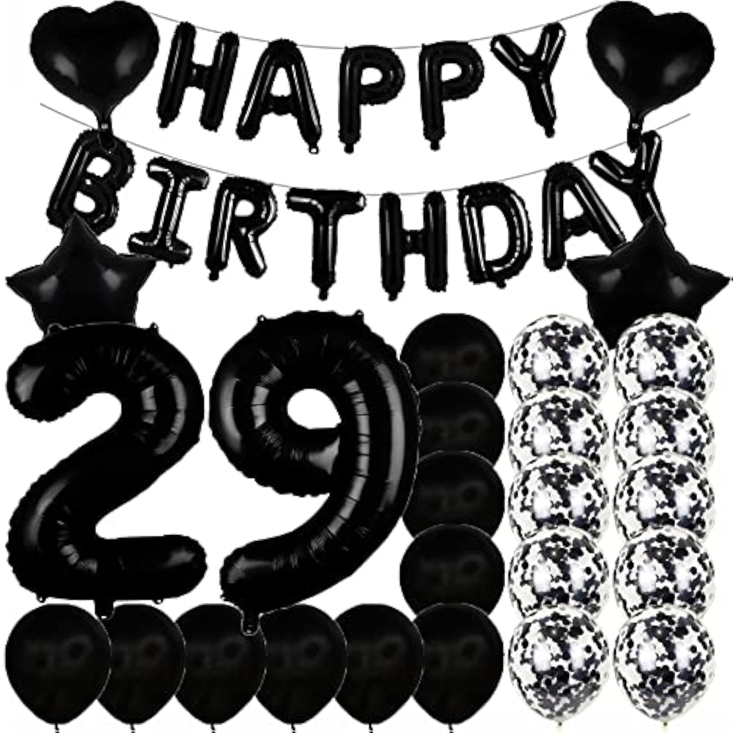 Sweet 29Th Birthday Decorations Party Supplies,Black Number 29 Balloons,29Th Foil Mylar Balloons Latex Balloon Decoration,Great 29Th Birthday For Girls,Women,Men,Photo Props