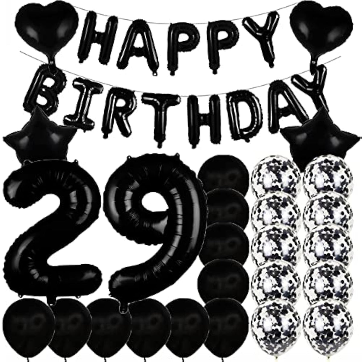 Sweet 29Th Birthday Decorations Party Supplies,Black Number 29 Balloons,29Th Foil Mylar Balloons Latex Balloon Decoration,Great 29Th Birthday For Girls,Women,Men,Photo Props