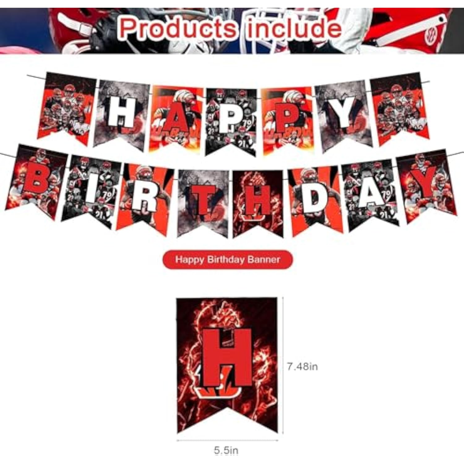 Cincinnati Bengals Party Pack: Banner, Cake Topper, Cupcake Toppers & Balloons