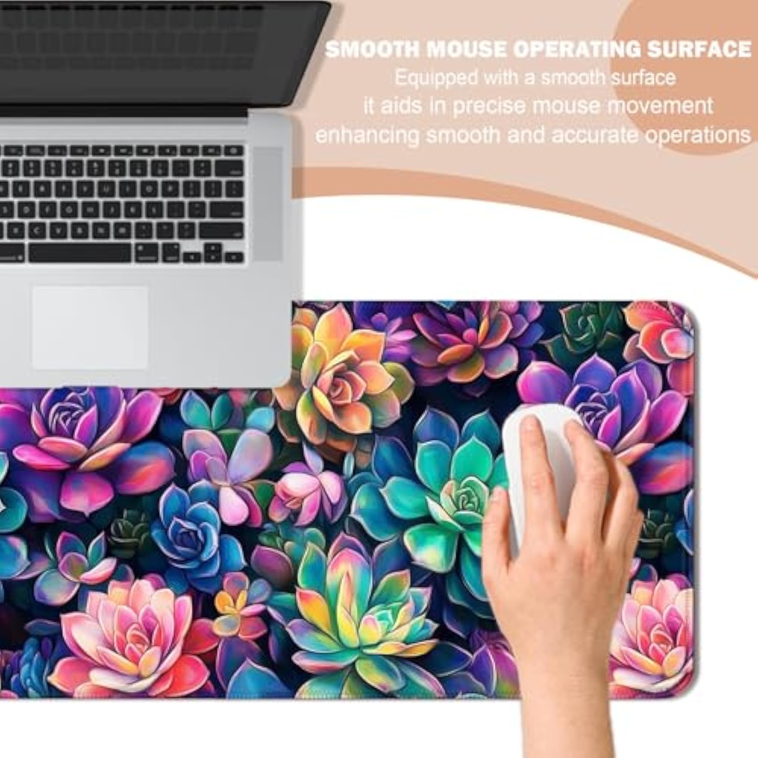 Colourful Succulent Plants Gaming Desk Mat, Extended Large Nature Aesthetic Mouse Pad, Computer Keyboard Laptop Mousepad For Work, Office And Home, Xl