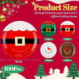 100 Pcs Christmas Paper Plates 9 Inch Disposable Santa Christmas Dinnerware Set Xmas Dinner Plates Table Decorations Holiday Party Supplies, Serve 100 Guests