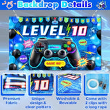 95Pcs 10Th Birthday Decorations For Boys, Video Game 10Th Birthday Decorations Include Backdrop Balloon Arch Hanging Swirls Cake Topper For Blue And Black Level 10 Birthday Decoration