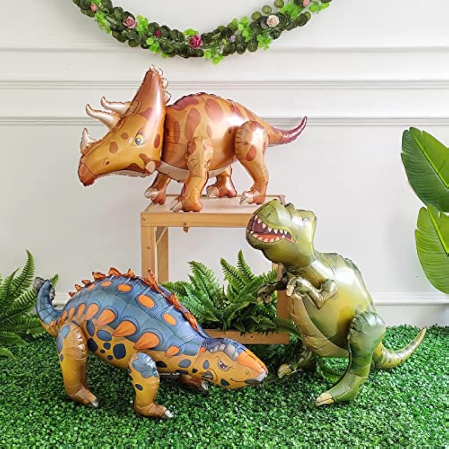 3PCS Large Dinosaur Balloons – 38" T-Rex, Triceratops & Ankylosaurus for Party Decorations