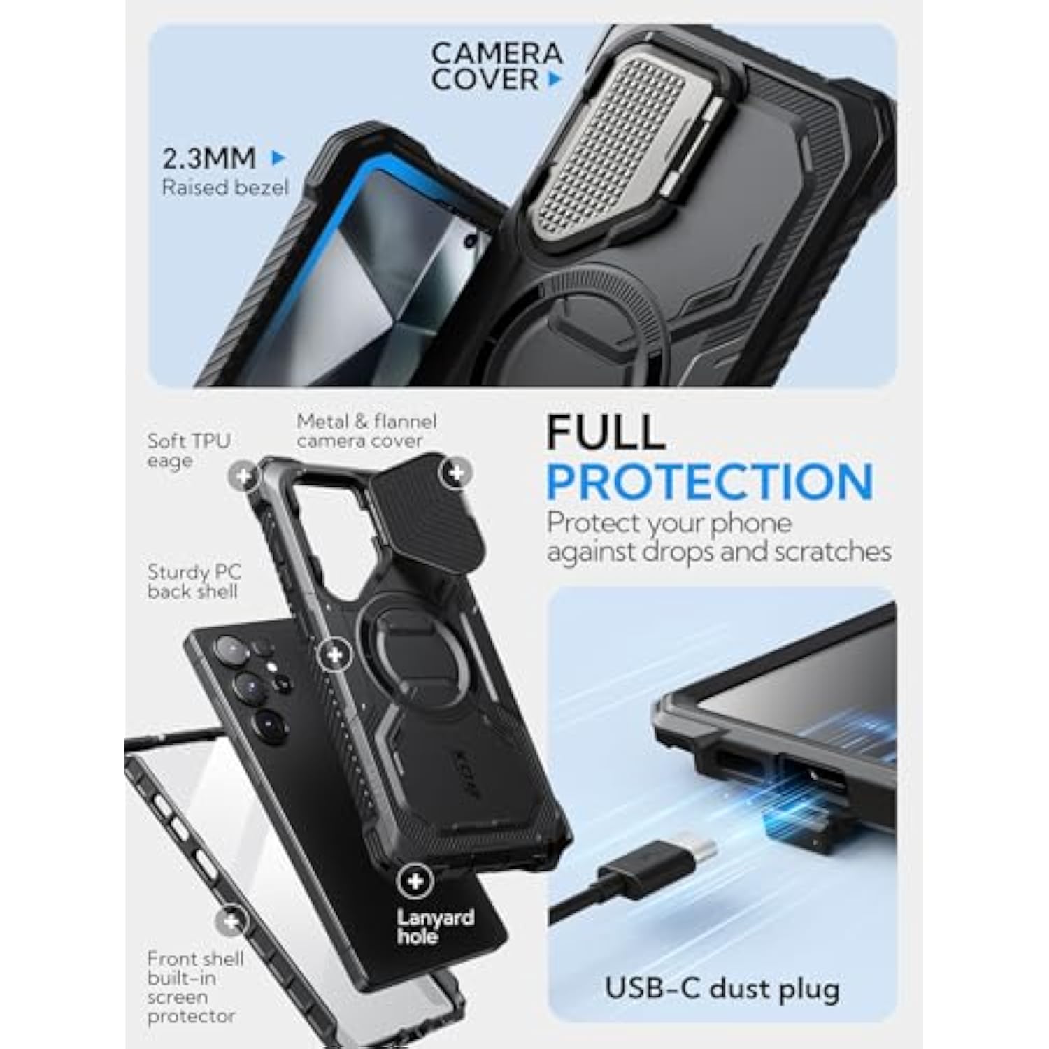 i-Blason Armorbox for Samsung Galaxy S25 Ultra Case MagSafe with Camera Cover Stand [Military Protection] Full-Body Heavy Duty Magnetic Phone Case with Screen Protector for S25 Ultra 6.9 inch, Black