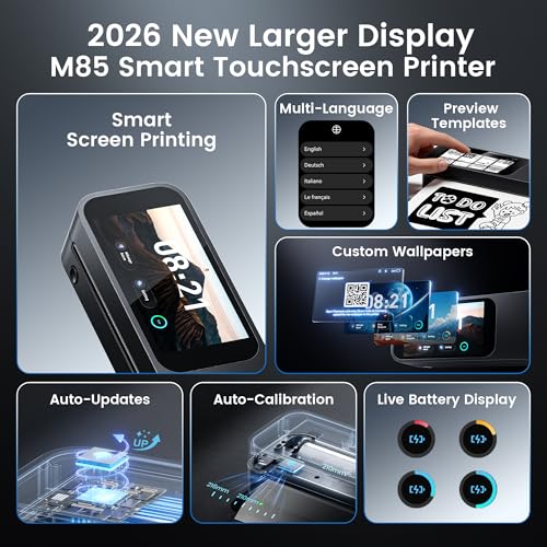 M85 Portable Printers Wireless For Travel With Upgraded Touchscreen, Thermal Wireless Inkless Bluetooth Printer, Supports 8.5"X11"Us Letter/A4/B5/A5, Compatible With Ios, Android, Windows, Mac
