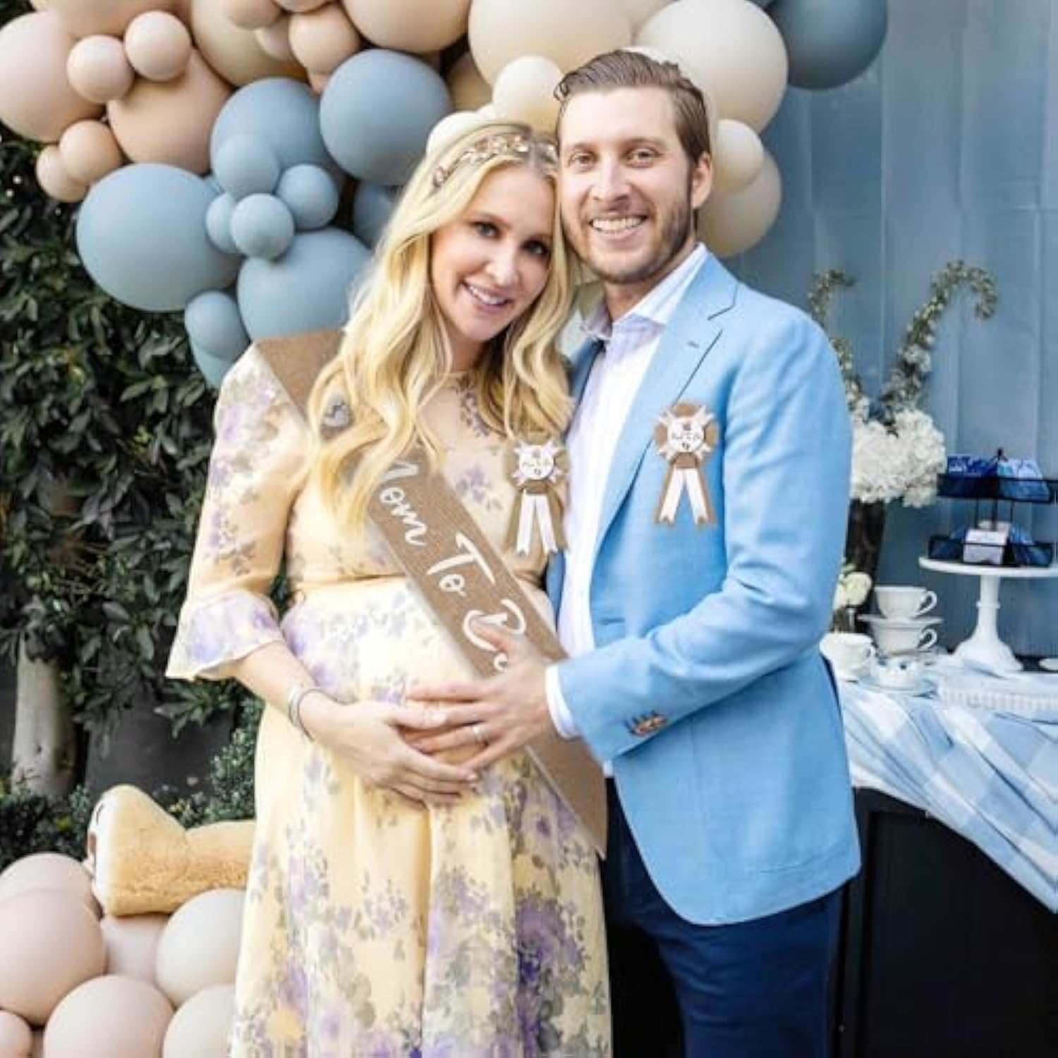 Mom To Be Sash Neutral Baby Shower Decorations, Rustic Boho Mommy To Be Sash Baby Shower Corsage Dad To Be Pin And Flower Crown, Burlap