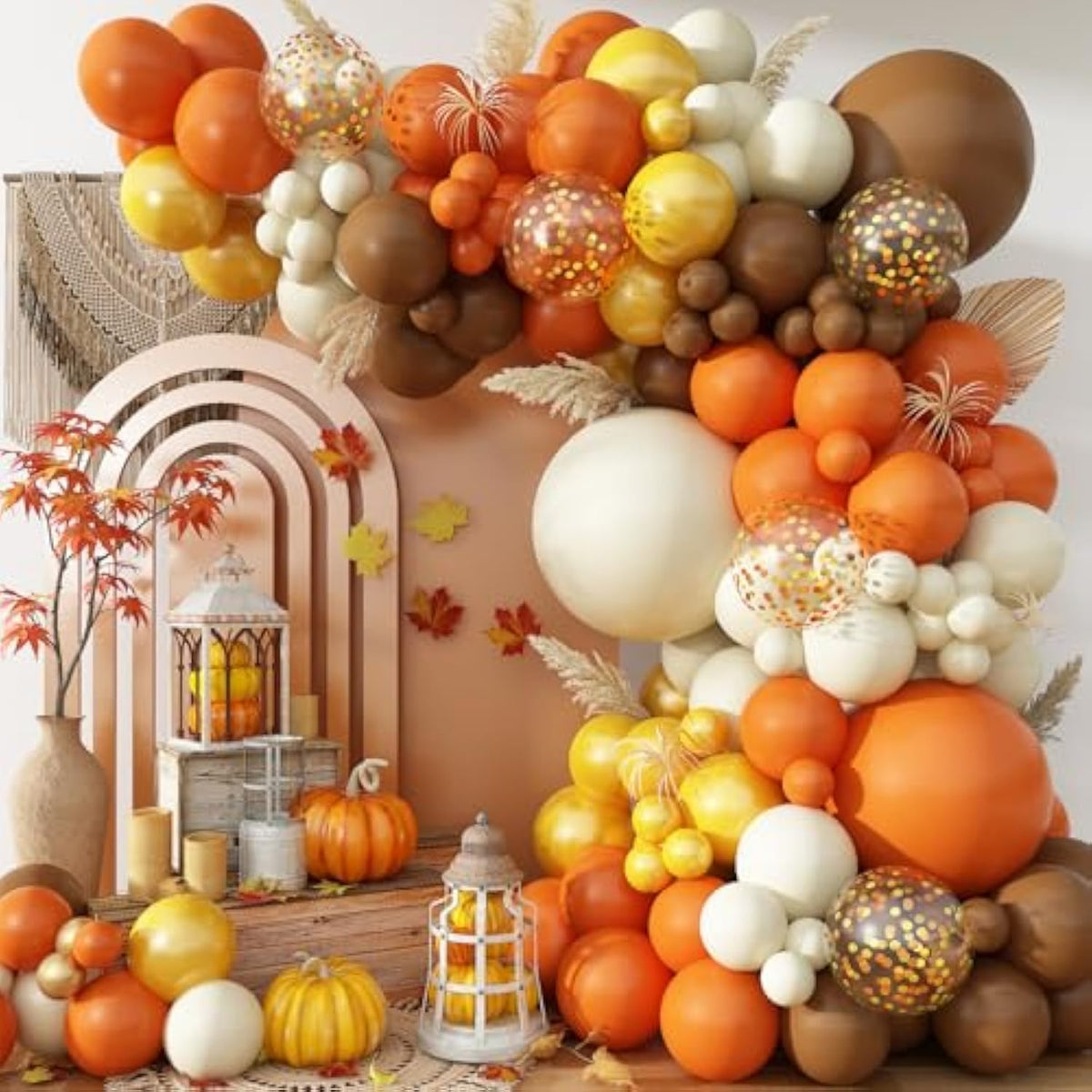 Fall Thanksgiving Balloon Arch Kit – Orange, Brown & White Gold Party Decor