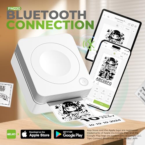 Sticker Printer, Pm230 Mini Printer, Bluetooth Sticker Maker Machine With 3 Rolls Paper, Portable Print Pod For Journal, Lists, Study Notes, Pictures, Diy Gifts For Home Christmas, White