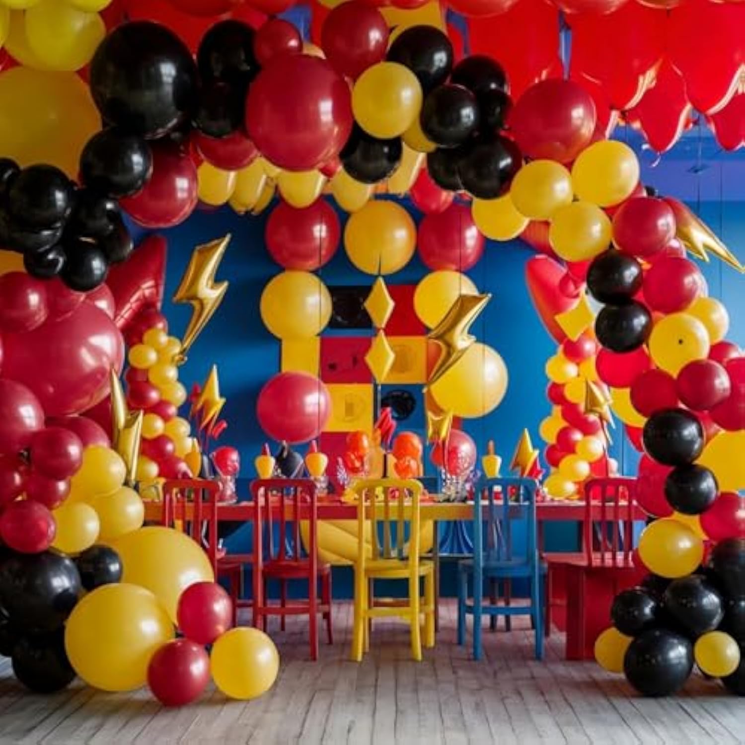 Red Black Yellow Balloon Arch Kit – Fun Cartoon-Themed Party Balloons for Birthdays & Baby Showers