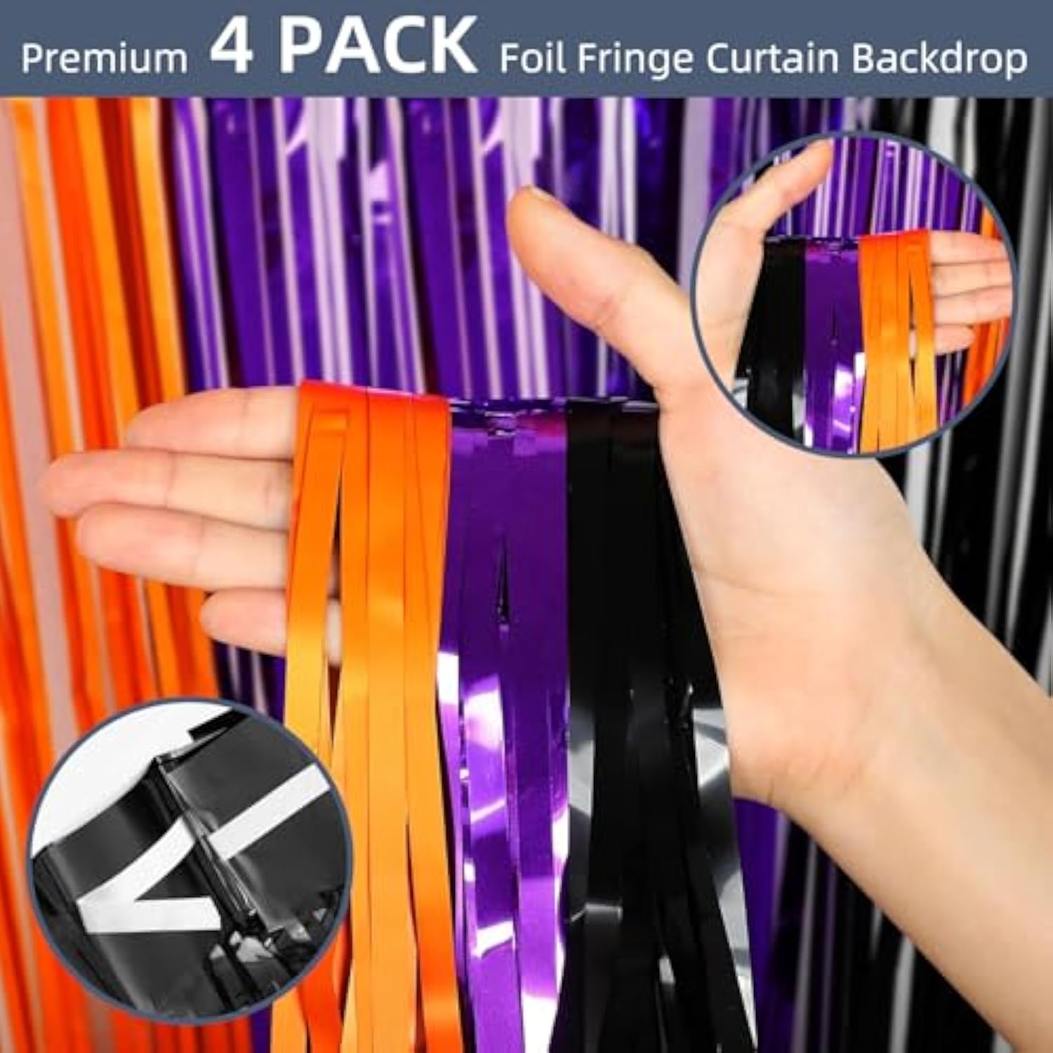 4 Pack Black Purple Orange Foil Fringe Curtains 3.2x8.2ft Backdrop Party Decorations