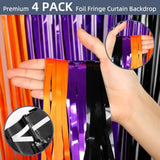 4 Pack Black Purple Orange Foil Fringe Curtains 3.2x8.2ft Backdrop Party Decorations