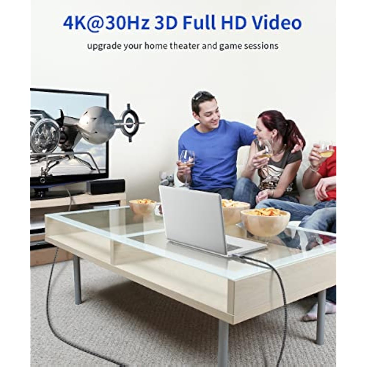 4K Displayport To Hdmi Cable 3.3Ft, Dp To Hdmi Video Uhd 2K@120Hz/4K@30 Nylon