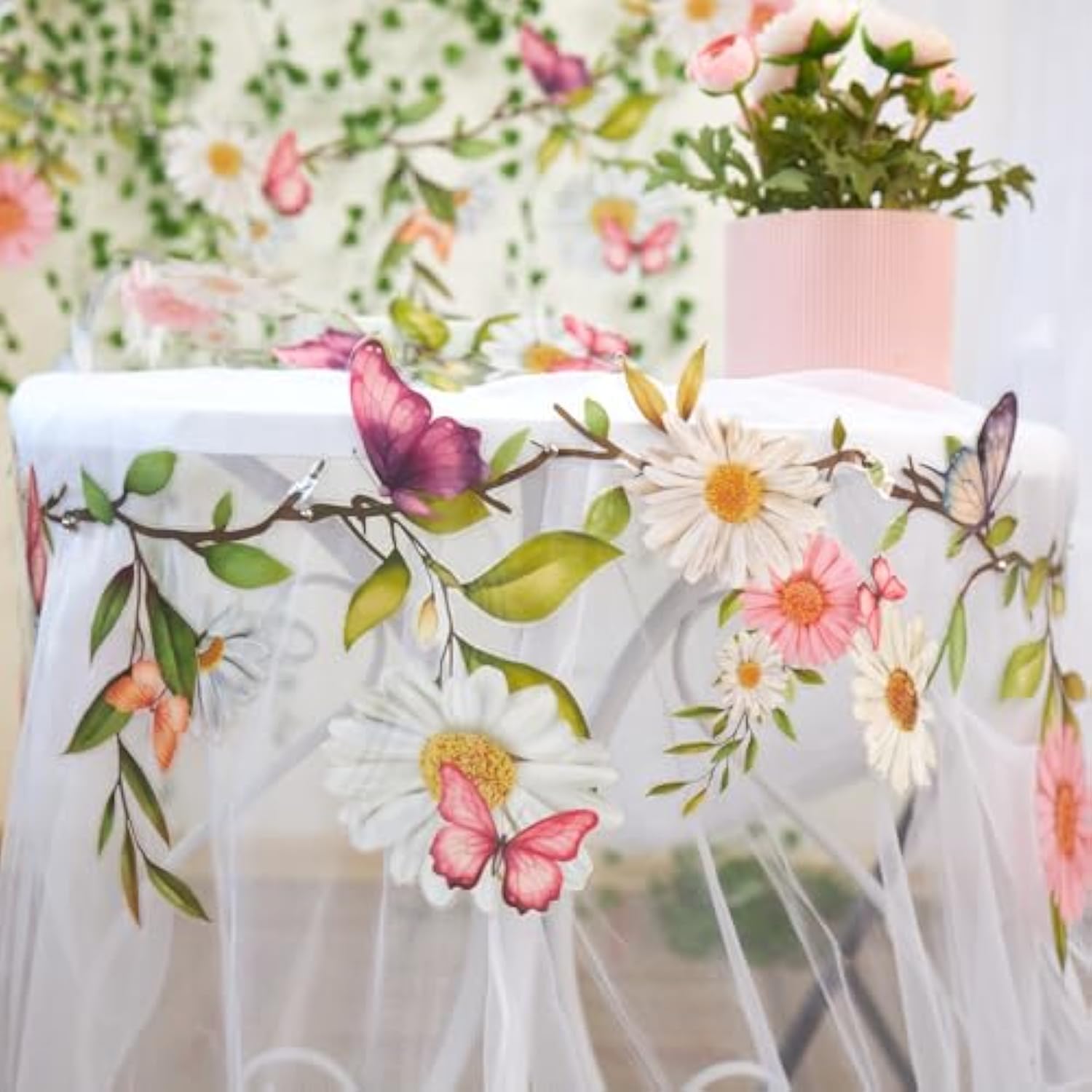 Garden Party Flower Banner Reusable Wildflower Garland For Enchanted Garden Woodland Tropical Theme Wedding Baby Shower Birthday Tea Supplies Girl Decorations - 2 Pcs