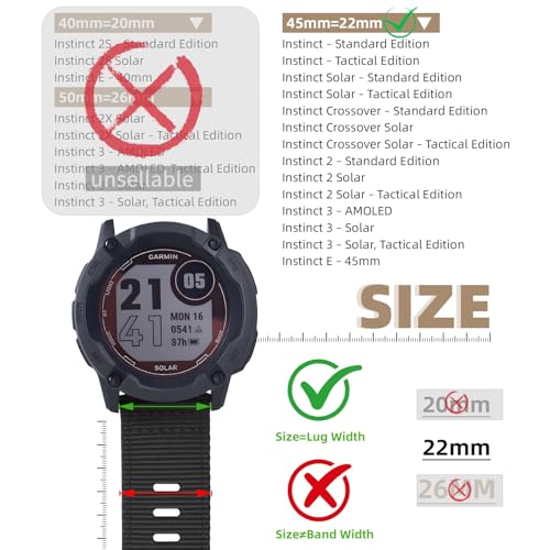 for Garmin Instinct Watch Band, Rugged Nylon Replacement Strap for Instinct 2 Instinct 3 45mm, Compatible with Garmin Instinct Solar, Tactical, Tide