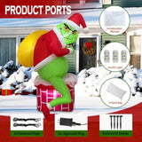 Christmas Inflatable G R In. Ch, Green Santa Chimney Inflatables Outdoor Decor, Blow Up Yard Decorations With Led Light,
