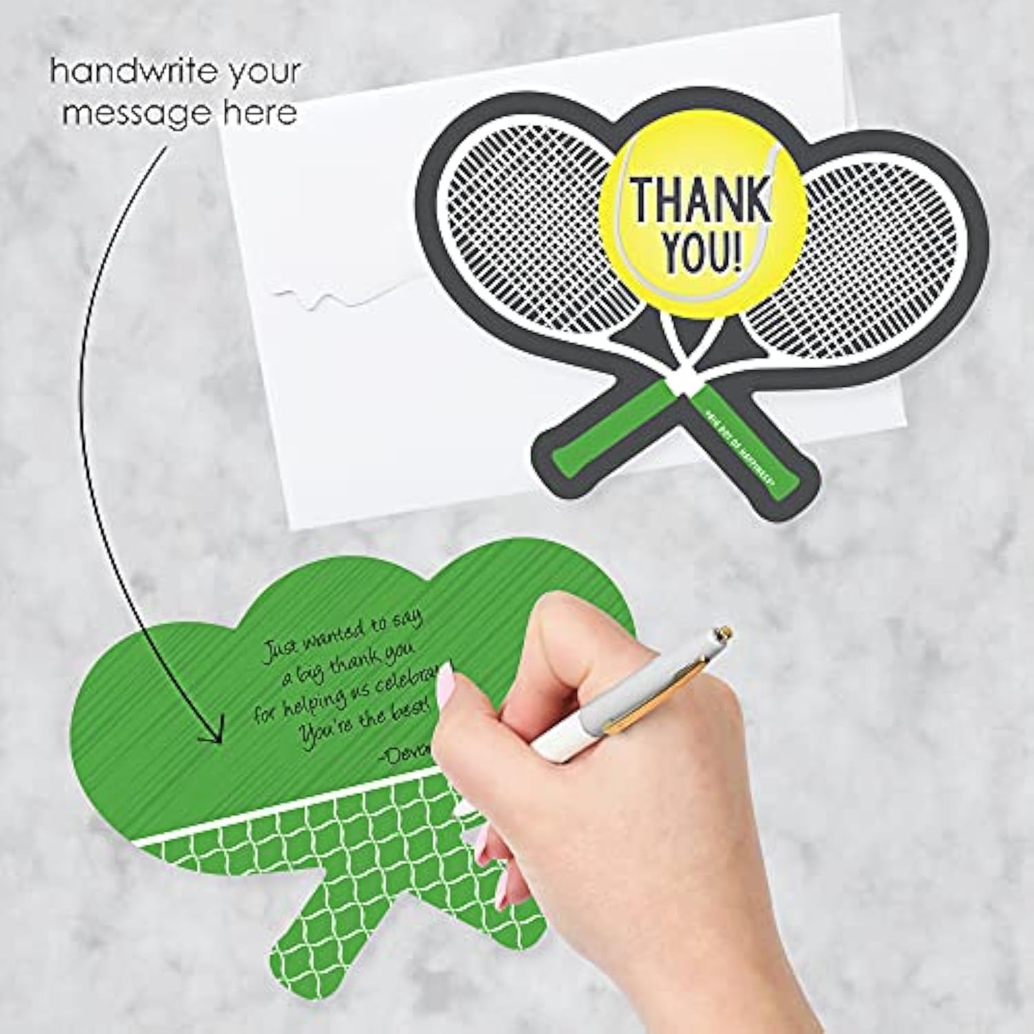 Big Dot of Happiness You Got Served - Tennis - Shaped Thank You Cards - Baby Shower or Tennis Ball Birthday Party Thank You Note Cards with Envelopes - Set of 12