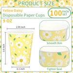 Yellow Daisy Paper Cups, 100 Pack - Yellow & White Daisy Flower Disposable Party Cups For Girls Birthday, Baby Showers, Weddings, Picnics & Summer Parties, 9 Oz