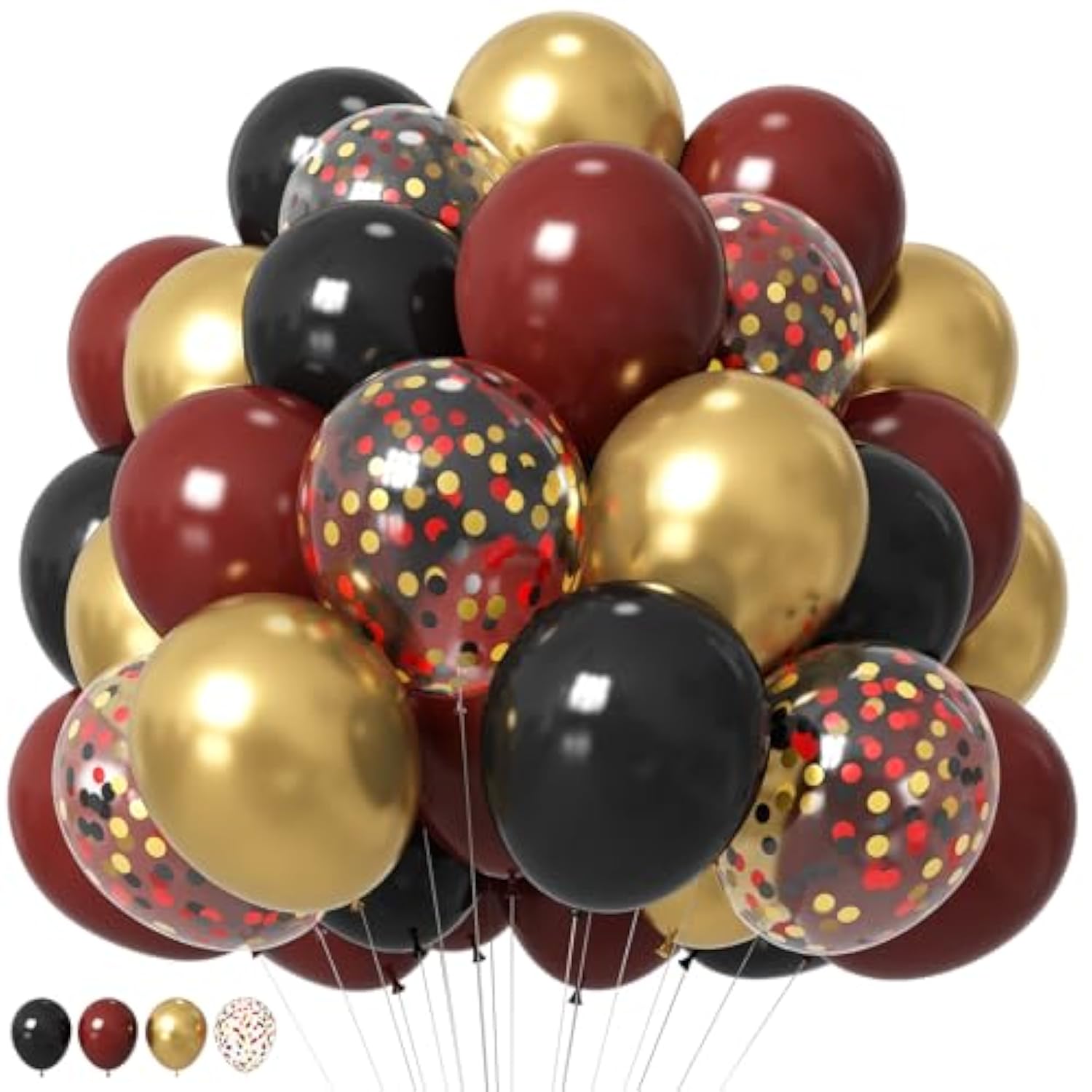 Black Burgundy Gold Balloons 12 Inch Metallic Latex Confetti for Party Decorations