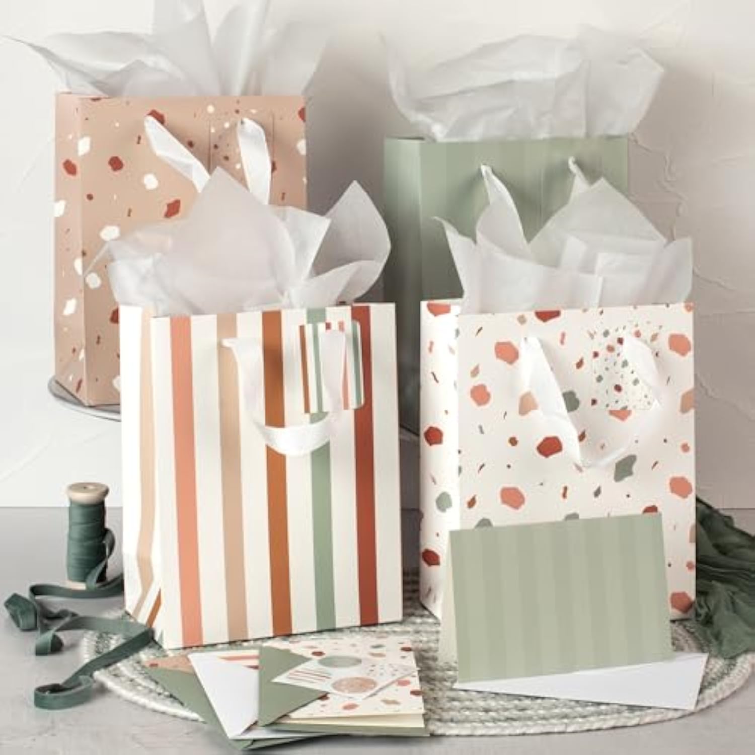 Beautiful Gift Bags Set Of 4 - Medium Sized 9" Bags With Handles Incl. Matching Tissue Paper, Cards & Small Stickers - Reusable & For Presents Of Any Birthday, Weddings, Mothers Day & Other Occasion