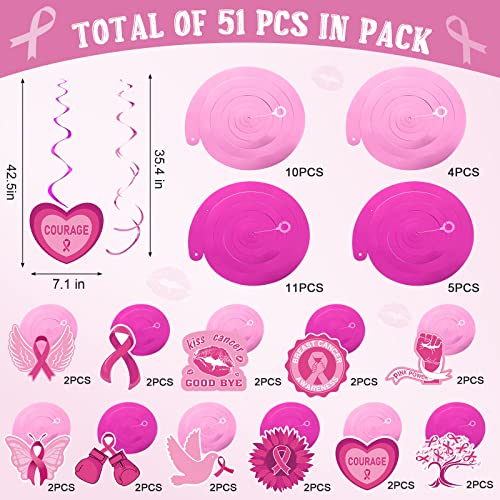 Breast Cancer Awareness Decorations, Pink Ribbon Hanging Swirls