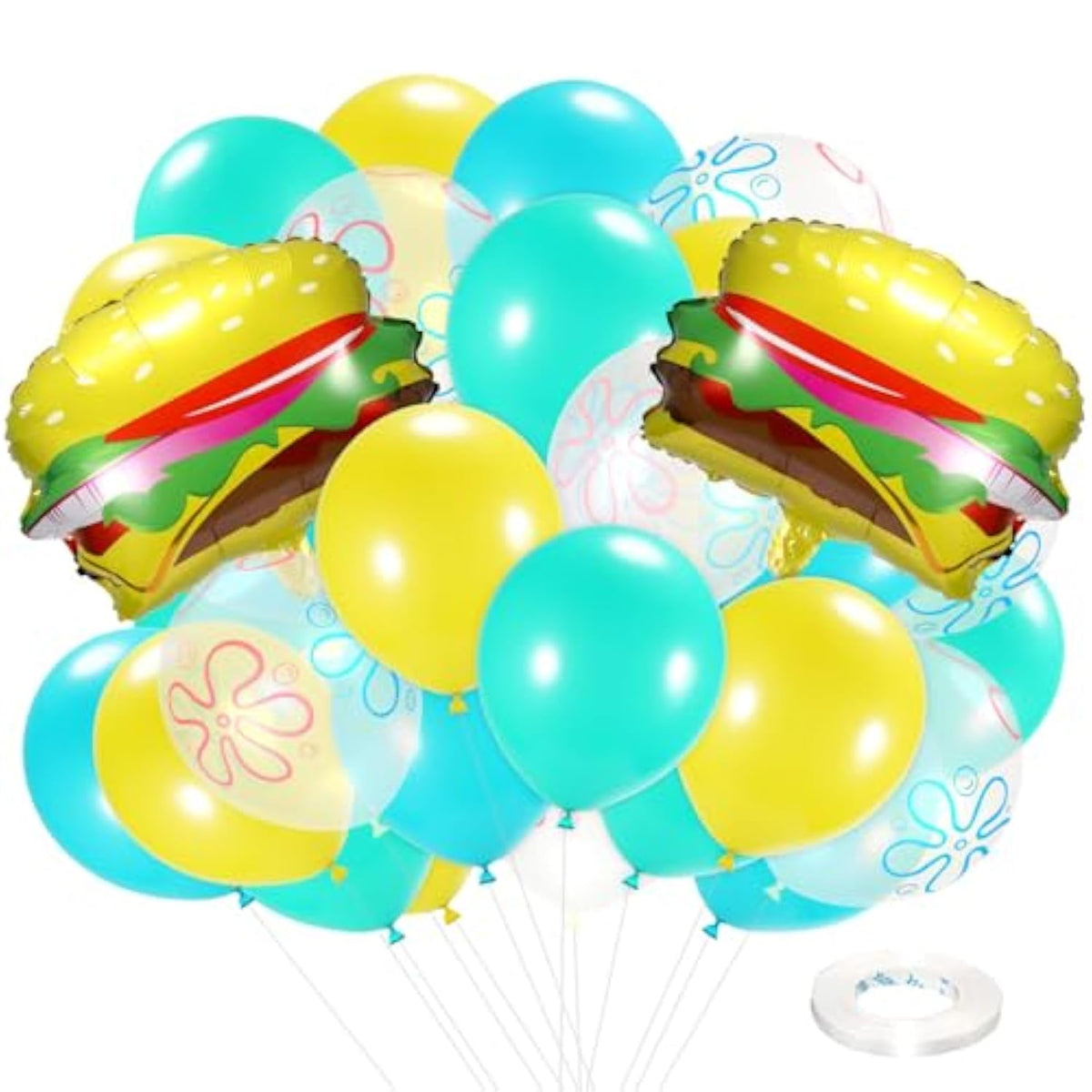 63Pcs Spongebob Birthday Decoration,12 Inch Yellow Blue Underwater Balloon With 2 Burger Balloon For For Party,Mermaid,Baby Shark,Ocean Themed Party, Kids Room Supplies