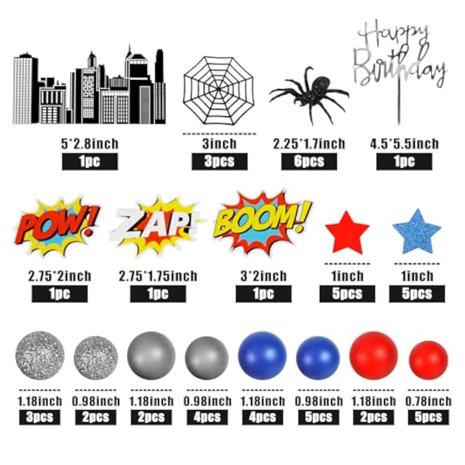 Spider Cake Topper With Spiders Webs Balls Stars Building Happy Birthday Cake Decorations For Boys Men Birthday Party Baby Shower Supplies