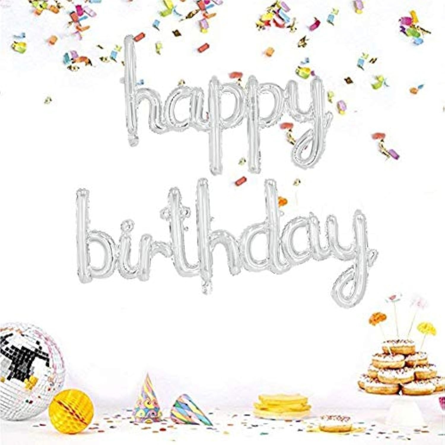 Silver Happy Birthday Foil Banner – 16" Mylar Letter Balloons for Party Decor