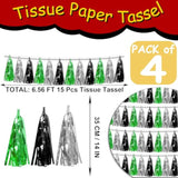 4P Black Silver Green Tassel Banner Garland Metallic Foil Fringe Banner Tinsel Tassels Streamer Banner Backdrop For Parade Floats, Graduation Decorations, Halloween, Christmas Decorations