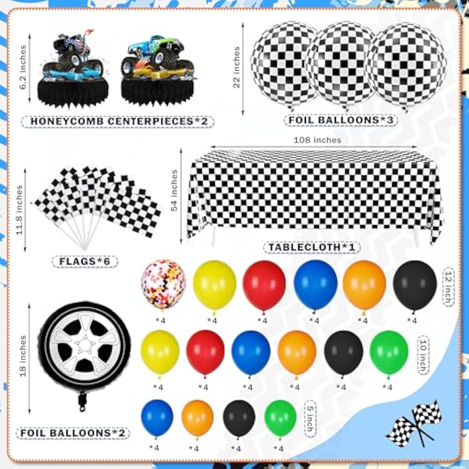 Truck Party Supplies Set – 99pcs Construction Theme Decor with Backdrop, Balloons & More