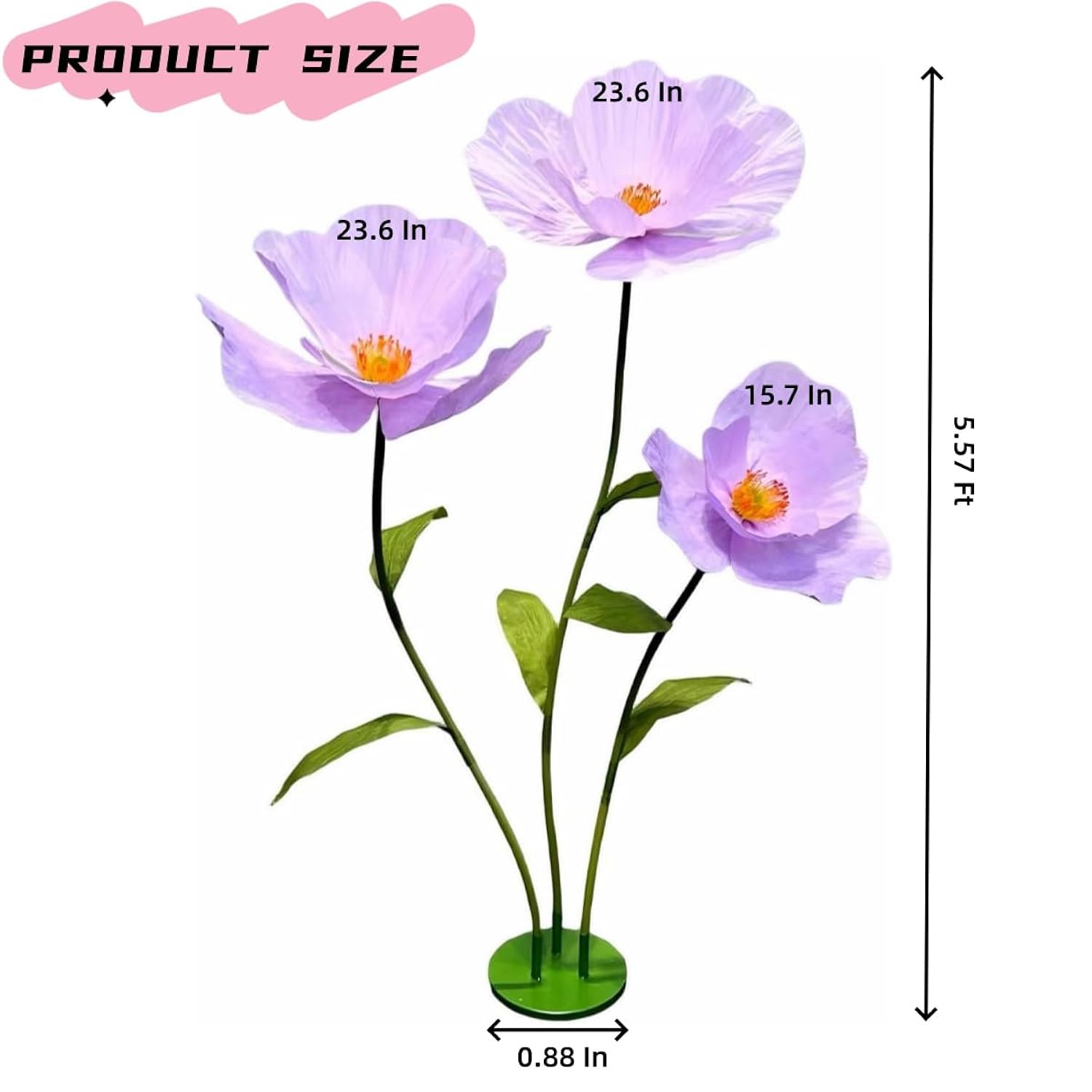 5.57 Ft Giant Artificial Flowers,Large Paper Flower,Adjustable Waterproof Fake Artificial Flower Decoracion Set For Wedding,Hotel,Office,Window Display And Home Farmhouse Decor (Pure Purple)