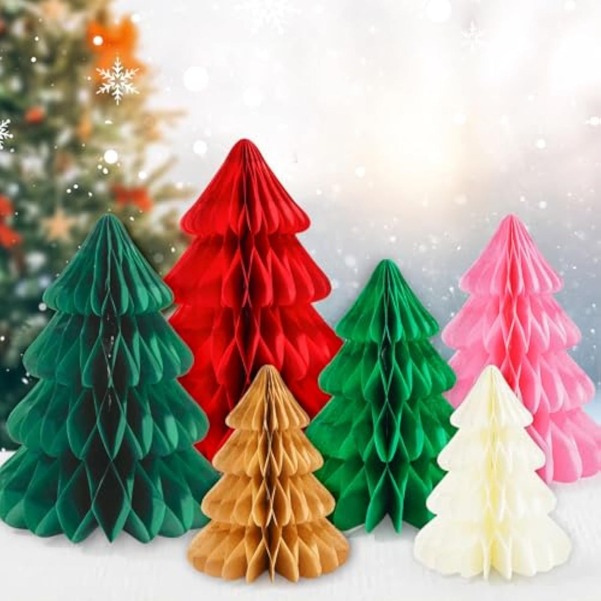 6-Piece 3D Christmas Honeycomb Paper Tree Table Centerpieces for Holiday Decor